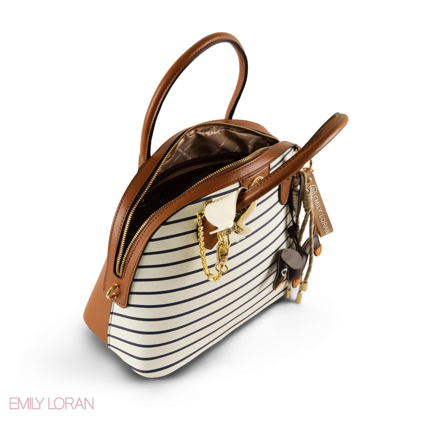 STRIPPED NAVY LEATHER HANDBAG WITH ACCESSORIES-LARGE