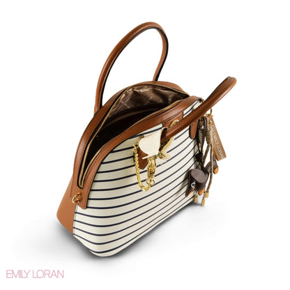 STRIPPED NAVY LEATHER HANDBAG WITH ACCESSORIES-LARGE