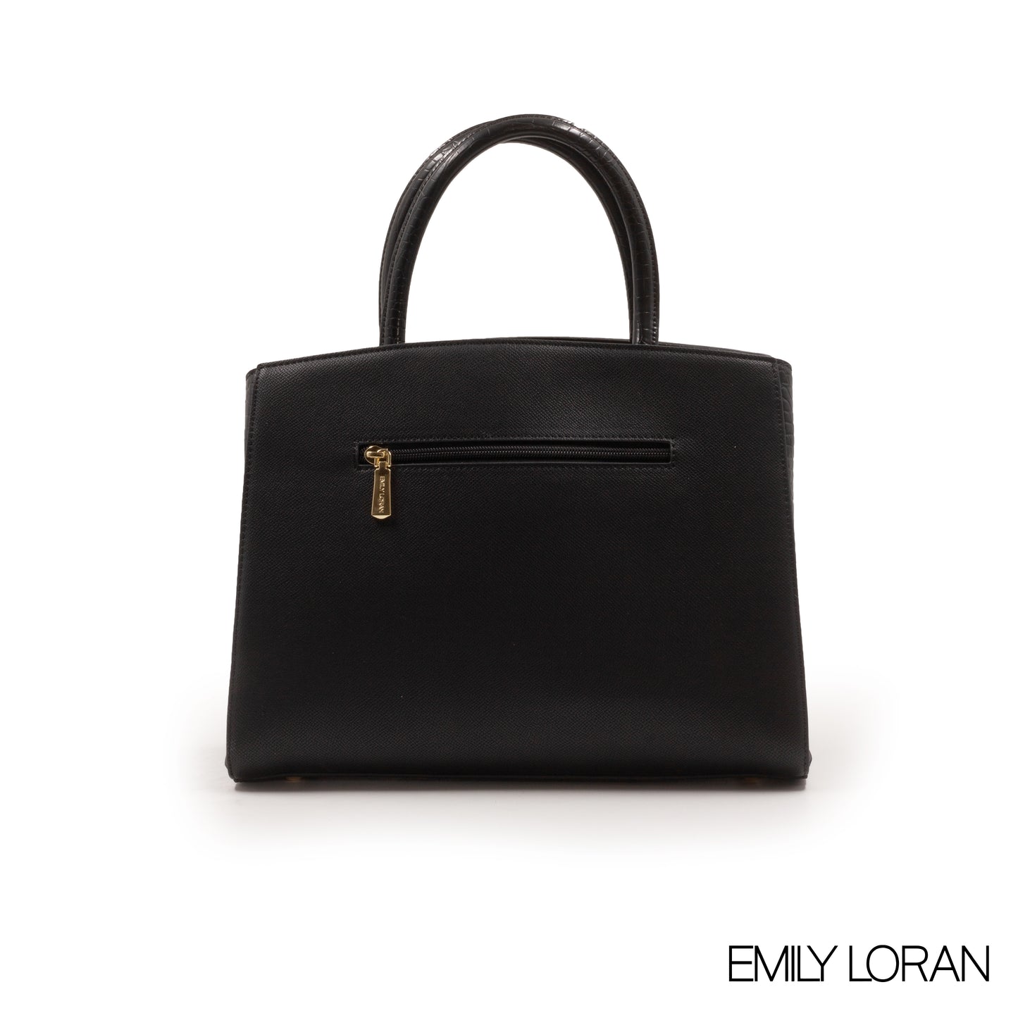 BLACK LEATHER HANDBAG WITH CHAIN DETAIL-MED