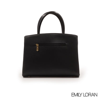 BLACK LEATHER HANDBAG WITH CHAIN DETAIL-MED