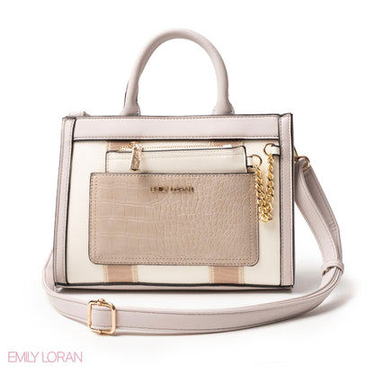 EMILY LORAN HANDBAG WITH FABRIC ACCENTS - MED