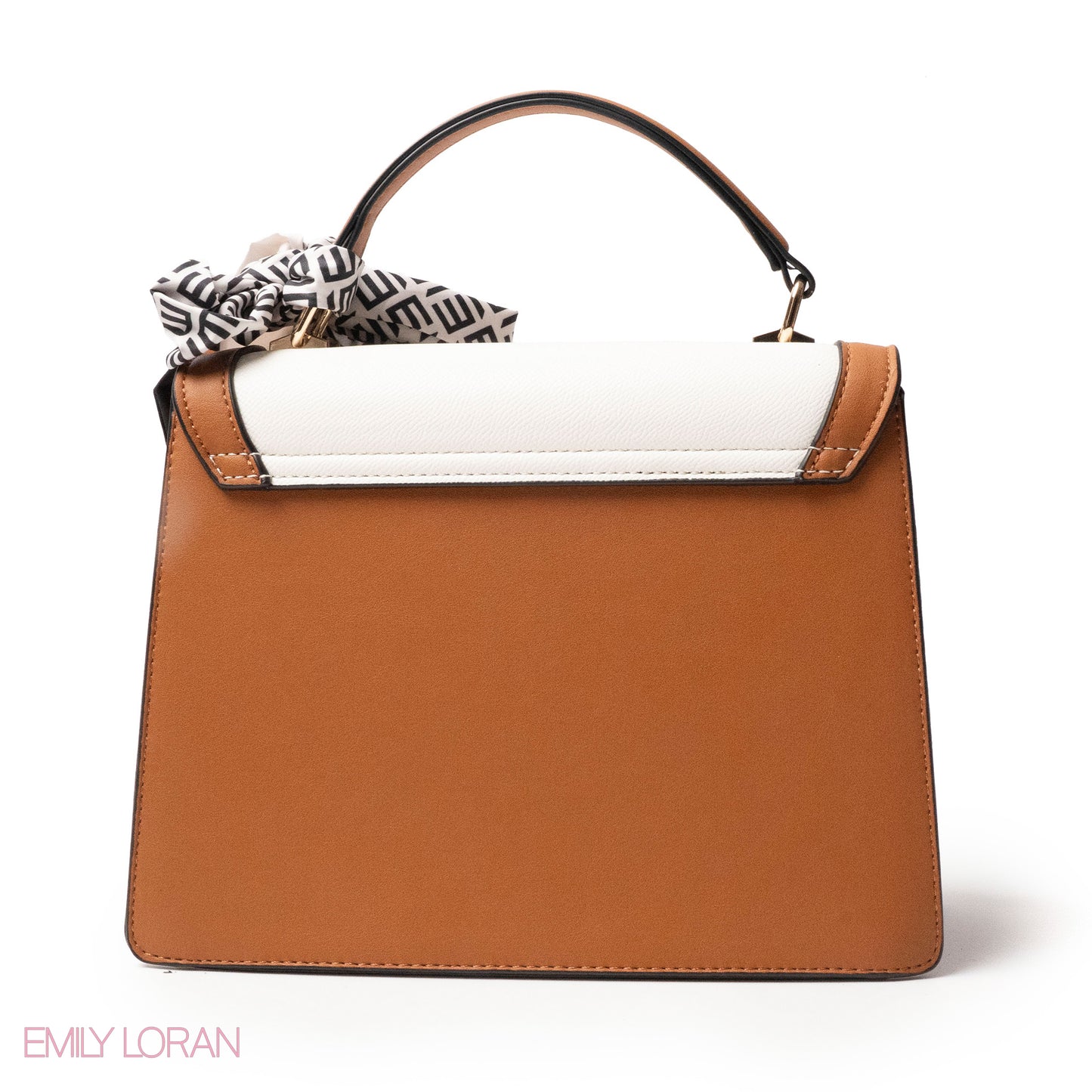 SREIPED NAVY LEATHER HANDBAG WITH EMILY LORAN SCARF - MED