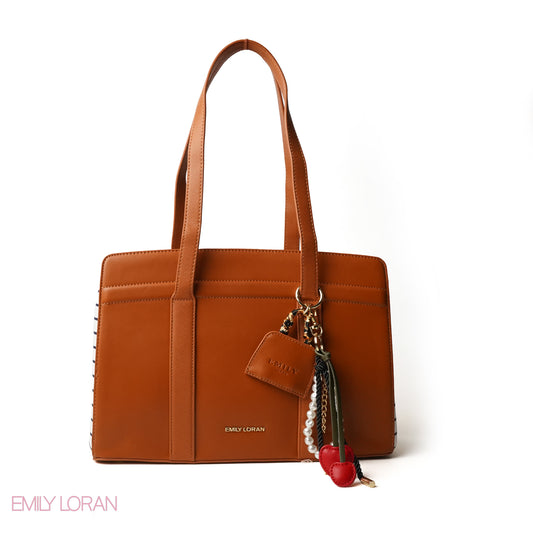 SHOPPING LEATHER SHOULDERS BAG WITH TAN TRIM - LARGE