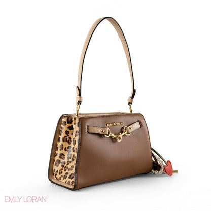 BROWN LEATHER SHOULDER BAG WITH ACCESSORIES- SMALL