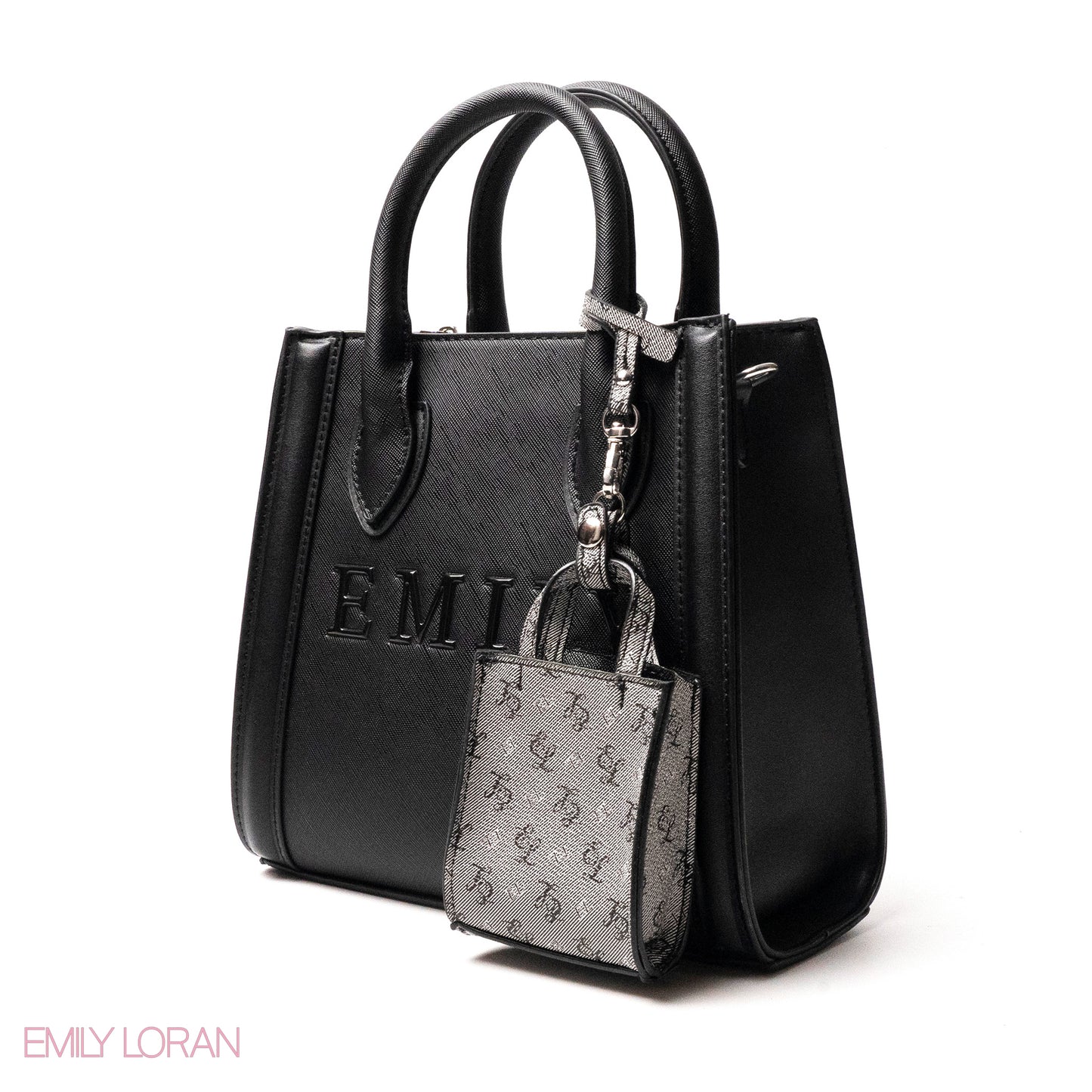 EMILY LOGO EMBOSSED LEATHER HANDBAG WITH MINI WALLET- SMALL