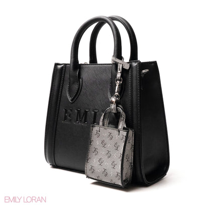 EMILY LOGO EMBOSSED LEATHER HANDBAG WITH MINI WALLET- SMALL