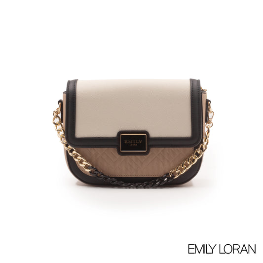 BEIGE LEATHER CROSSBODY BAG WITH METAL CHAIN-SMALL