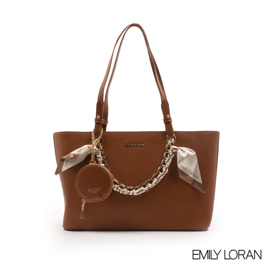 SMOOTH FAUX LEATHER HANDBAG WITH SATIN SCARF-LARGE