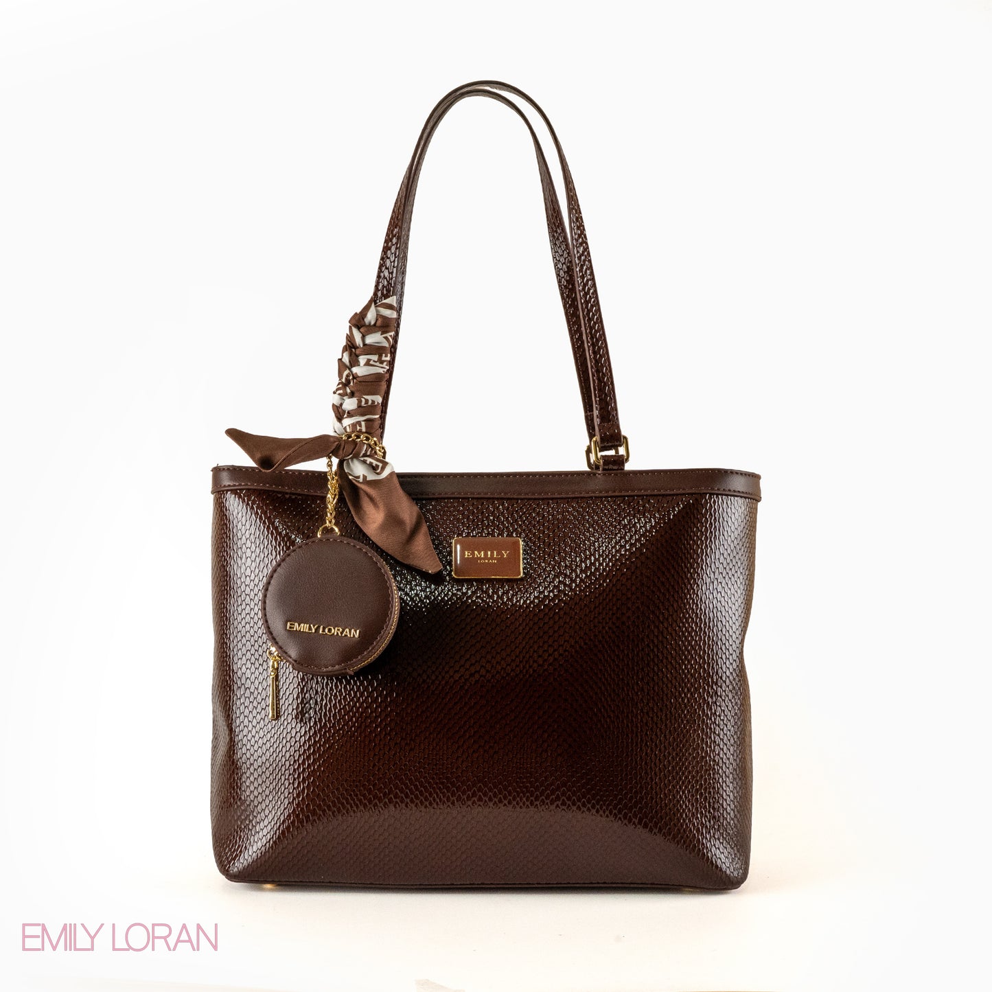 GLOSSY SNAKE LEATHER SHOULDER BAG WITH SCARF - LARGE