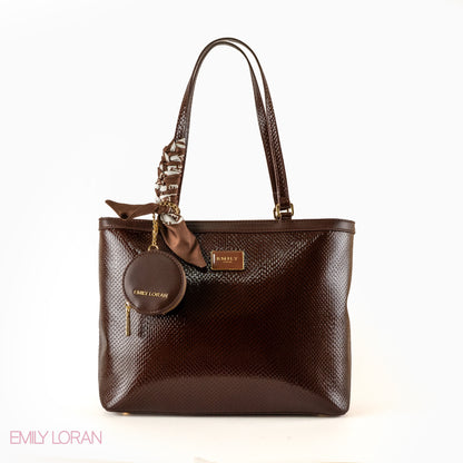 GLOSSY SNAKE LEATHER SHOULDER BAG WITH SCARF - LARGE