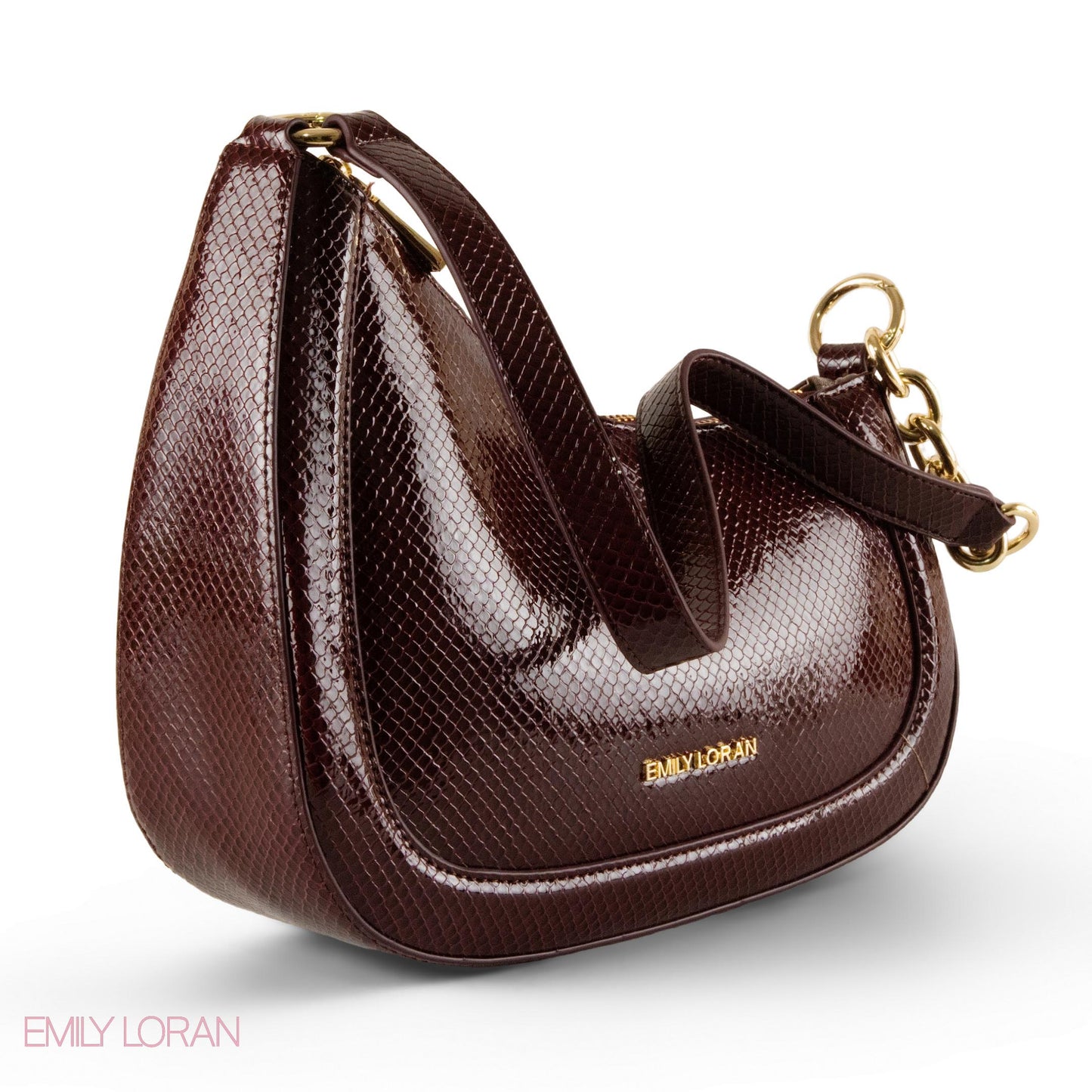 MODERN GLOSSY SNAKE LEATHER SHOULDER BAG WITH MINI WALLET- SMALL