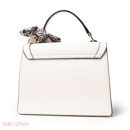 WHITE LEATHER HANDBAG WITH EMILY LORAN SCARF - MED