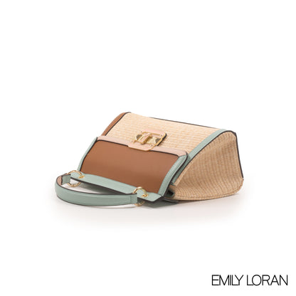 WOVEN STRAW HANDBAG WITH LEATHER ACCENTS -MED