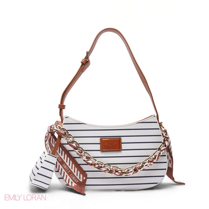 NAVY STRIPED WITH NAVY MINI BAG & SCARF - MED