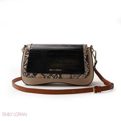 LEATHER CROSSBODY WITH MIX OF SNAKESKIN,CROC -SMALL