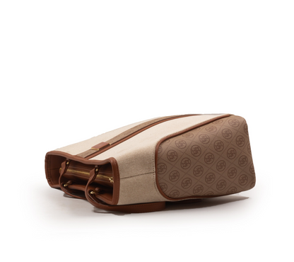 BROWN LEATHER EMILY LORAN WITH PATTERNED TRIM-LARGE