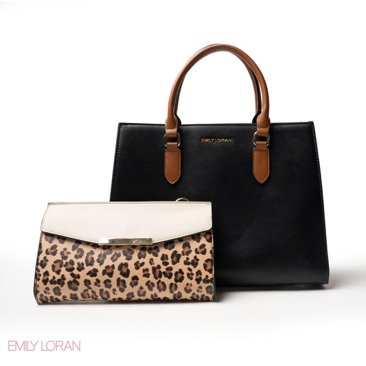 MIXED-COLOR LEATHER HANDBAG WITH WALLET - LARGE