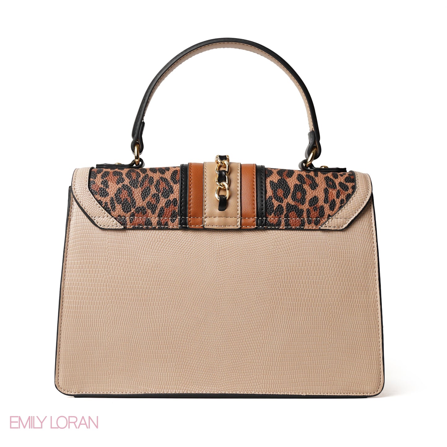 LEOPARD PRINT LEATHER HANDBAG WITH FLAP - MED