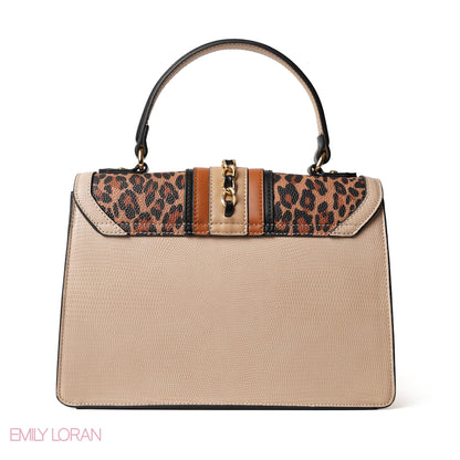 LEOPARD PRINT LEATHER HANDBAG WITH FLAP - MED