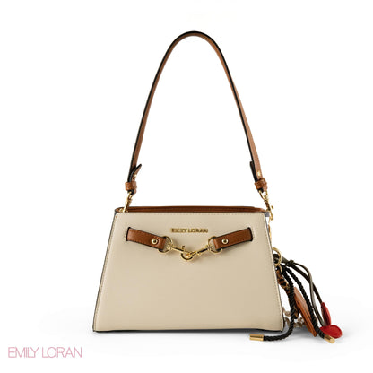 CREAMY LEATHER SHOULDER BAG WITH ACCESSORIES- SMALL