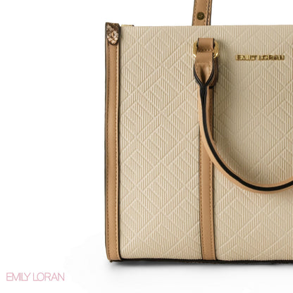CREAMY EMILY LORAN HANDBAG WITH BEIGE TRIM - MED