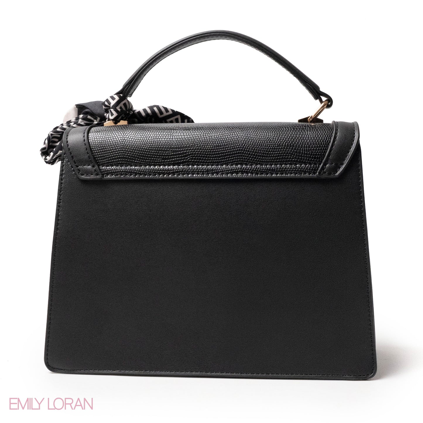 BLACK LEATHER HANDBAG WITH EMILY LORAN SCARF - MED