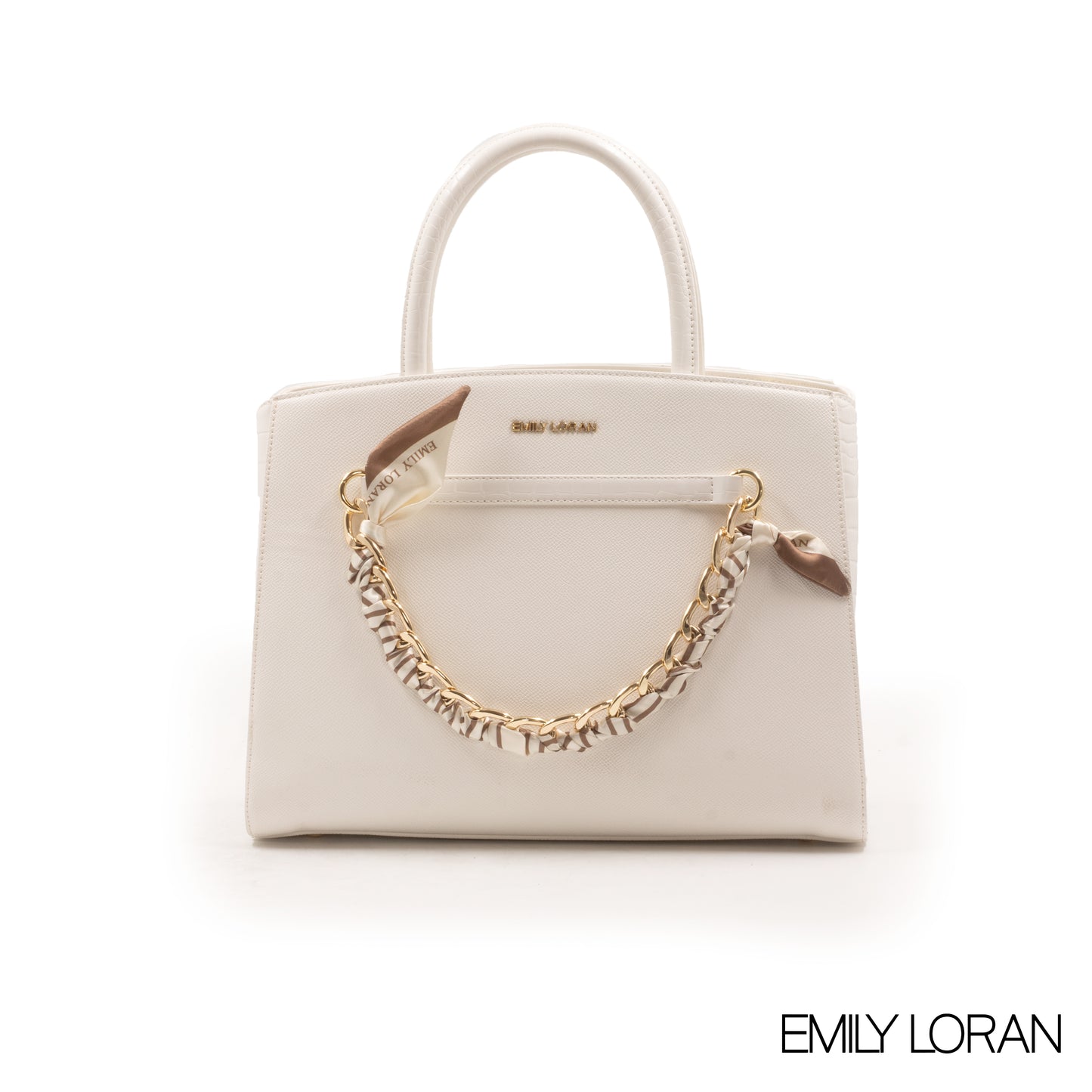 WHITE LEATHER HANDBAG WITH CHAIN DETAIL-MED