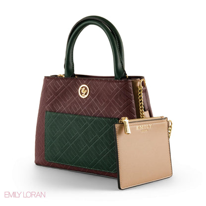 EMILY LORAN PATTERNED LEATHER HANDBAG WITH CHAIN DETAIL - SMALL