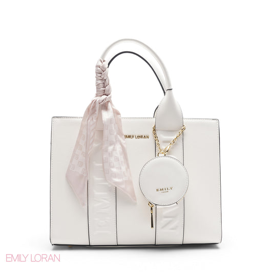 EMBOSSED LEATHER SCARF WHITE TOTE BAG - LARGE