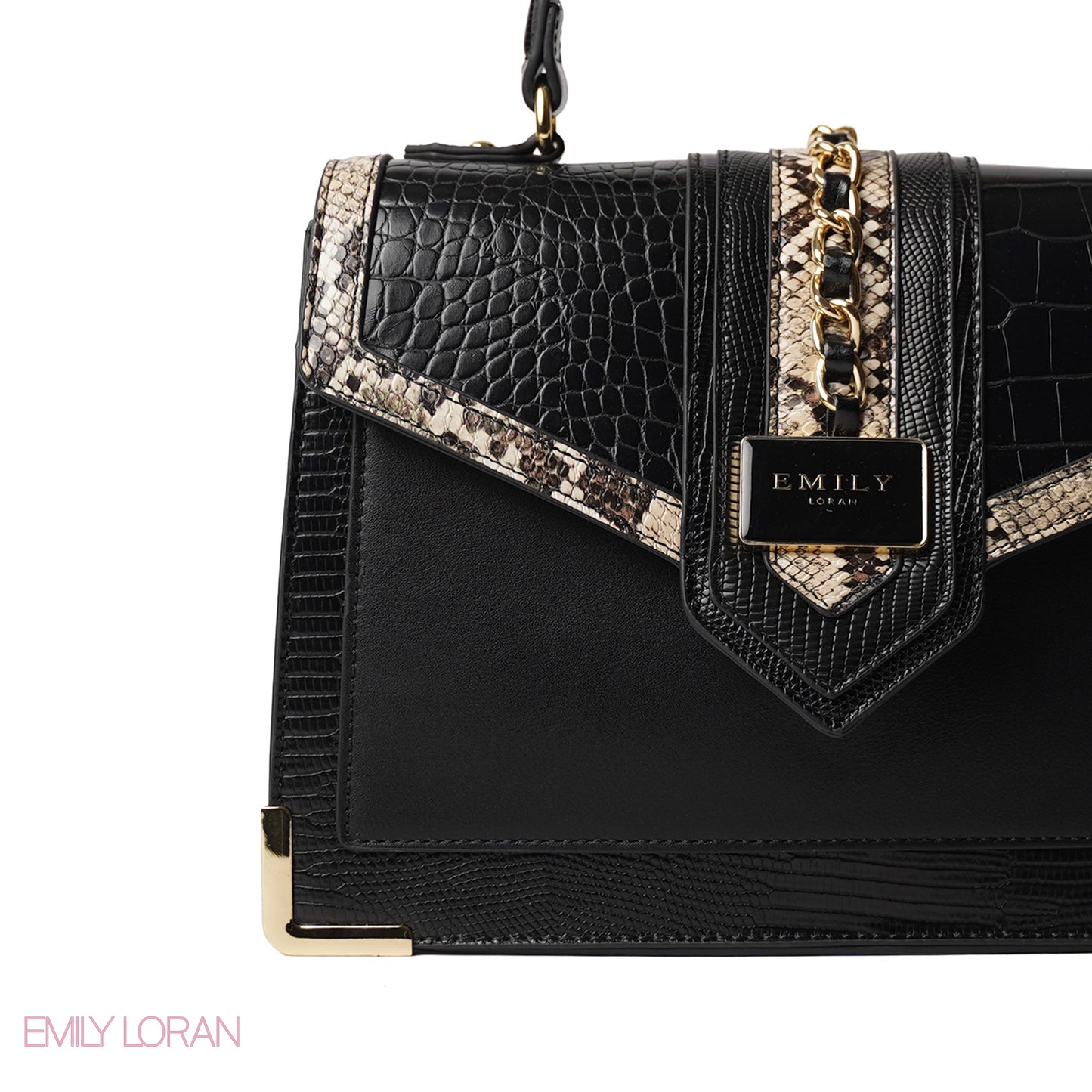 SNAKE PRINT LEATHER HANDBAG WITH FLAP - MED