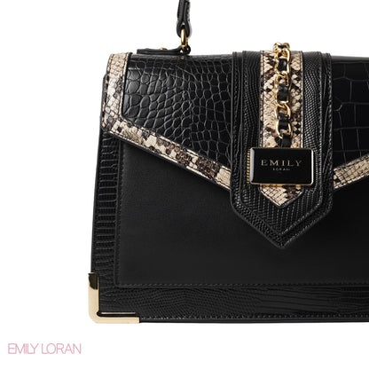 SNAKE PRINT LEATHER HANDBAG WITH FLAP - MED