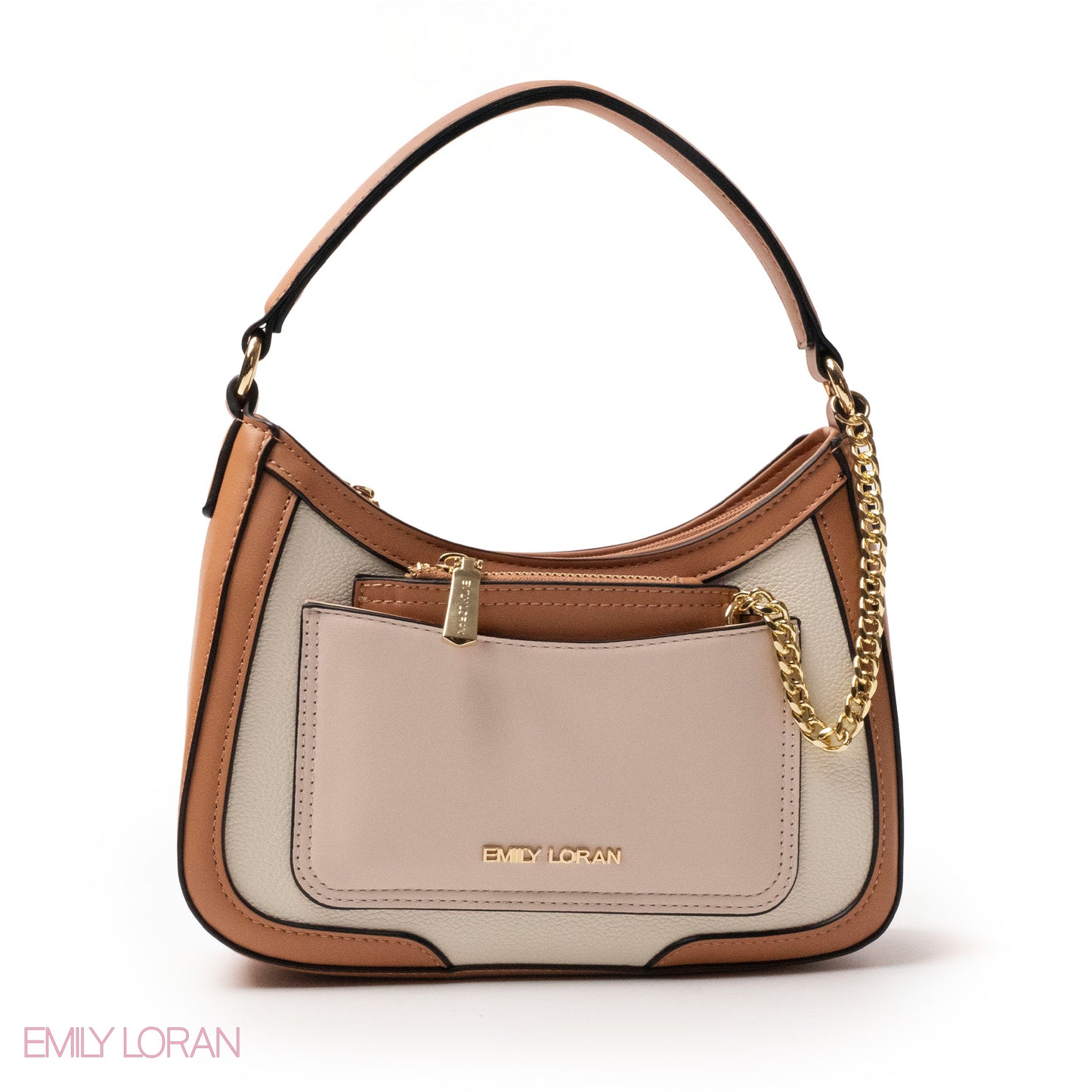 LIGHT COLORS LEATHER HANDBAG WITH METAL CHAIN -SMALL