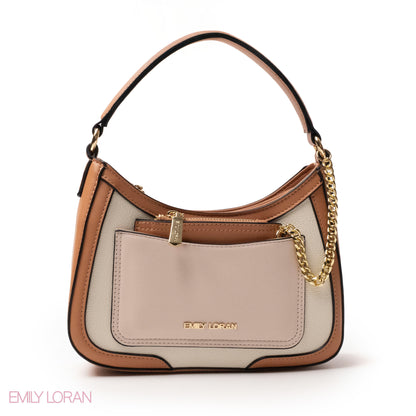 LIGHT COLORS LEATHER HANDBAG WITH METAL CHAIN -SMALL