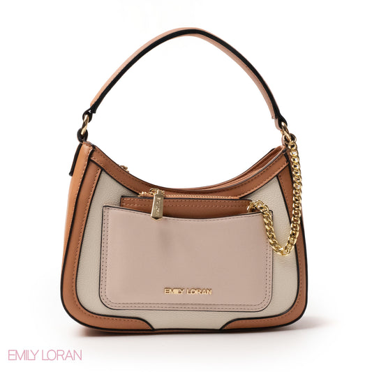 LIGHT COLORS LEATHER HANDBAG WITH METAL CHAIN -SMALL