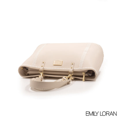 CREAMY LEATHER TOTE BAG WITH SPECIAL DESIGN -LARGE