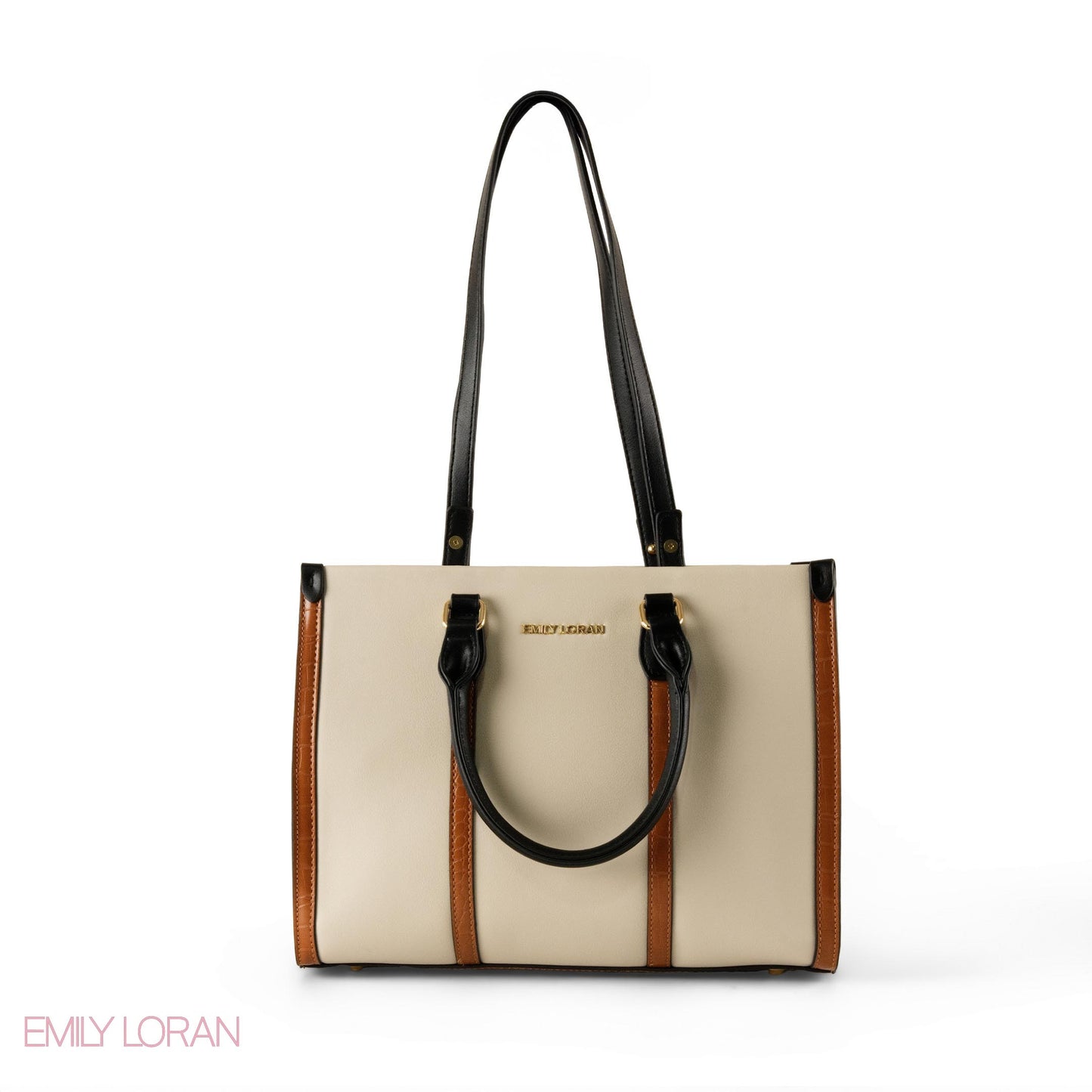 BEIGE EMILY LORAN HANDBAG WITH CAMEL TRIM - MED