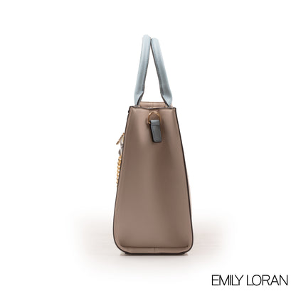 WHITE LEATHER EMILY LORAN HANDBAG WITH METAL CHAIN-LARGE