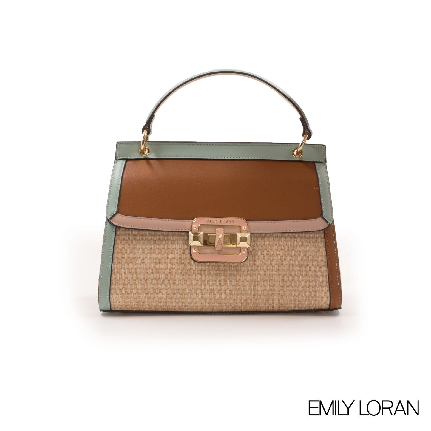 WOVEN STRAW HANDBAG WITH LEATHER ACCENTS -MED