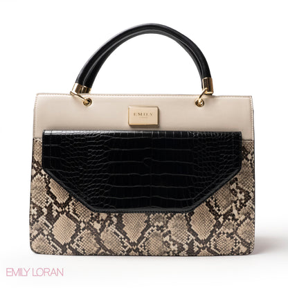 SNAKE LEATHER HANDBAG WITH FLAP - LARGE