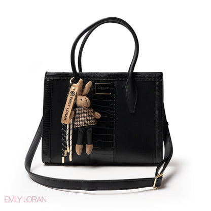 BLACK SMOOTH LEATHER HANDBAG WITH ACCESSORIES - LARGE