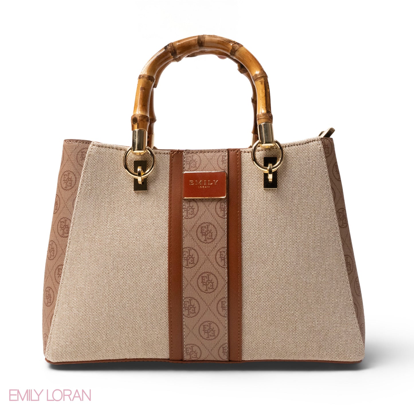 EMILY LORAN LEATHER,CANVAS HANDBAG WITH BAMBOO-HANDLED -MED