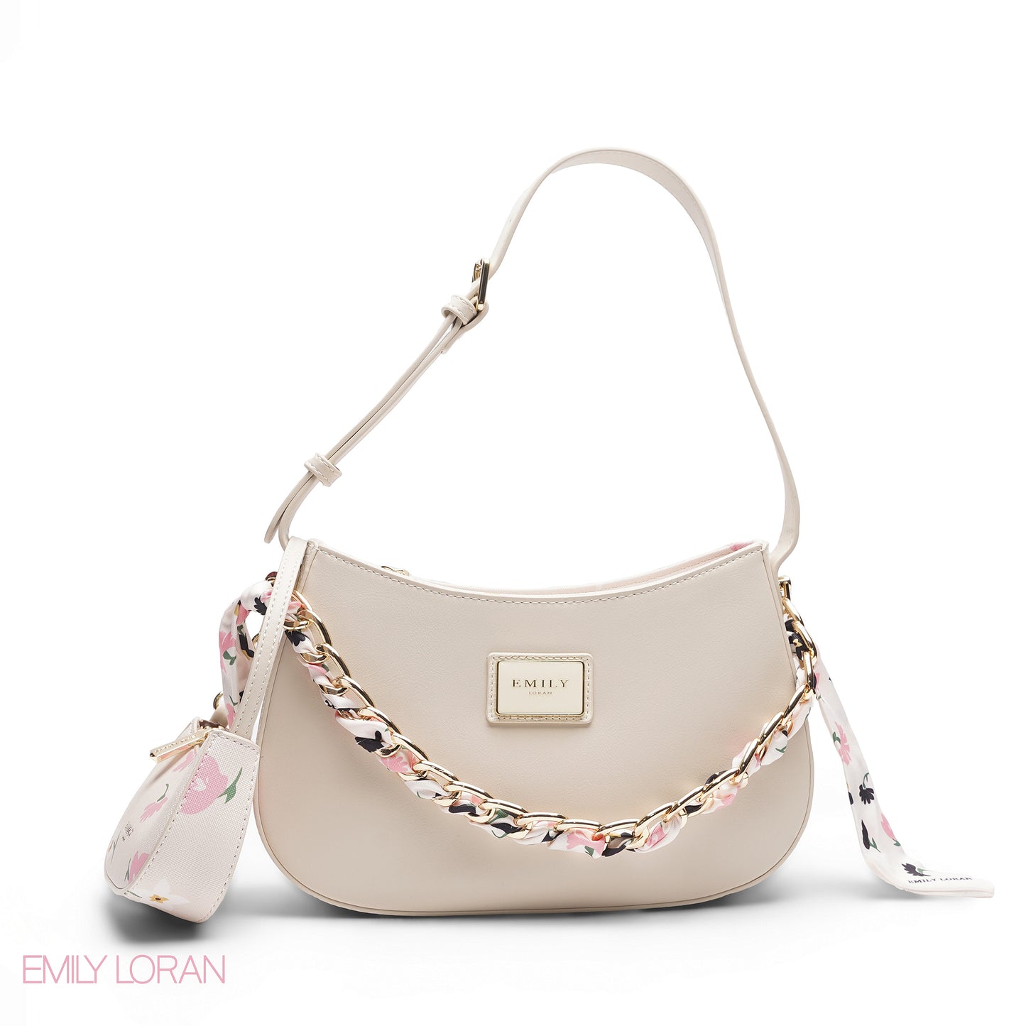 BEIGE WITH FLORAL MINI BAG & SCARF - MED