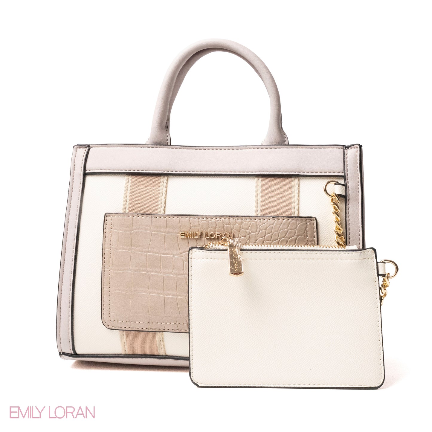 EMILY LORAN HANDBAG WITH FABRIC ACCENTS - MED