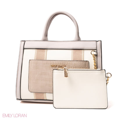 EMILY LORAN HANDBAG WITH FABRIC ACCENTS - MED