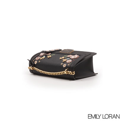 LEATHER CROSSBODY BAG WITH FLORAL , BUTTERFLY EMBROIDERY -MED