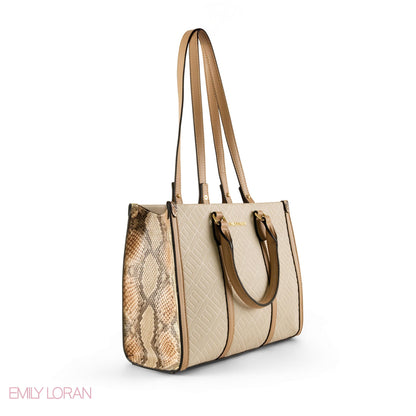 CREAMY EMILY LORAN HANDBAG WITH BEIGE TRIM - MED