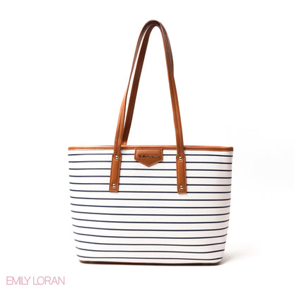 STRIPED NAVY-PRINT LEATHER SHOULDERS BAG WITH A SMALL BAG - LARGE