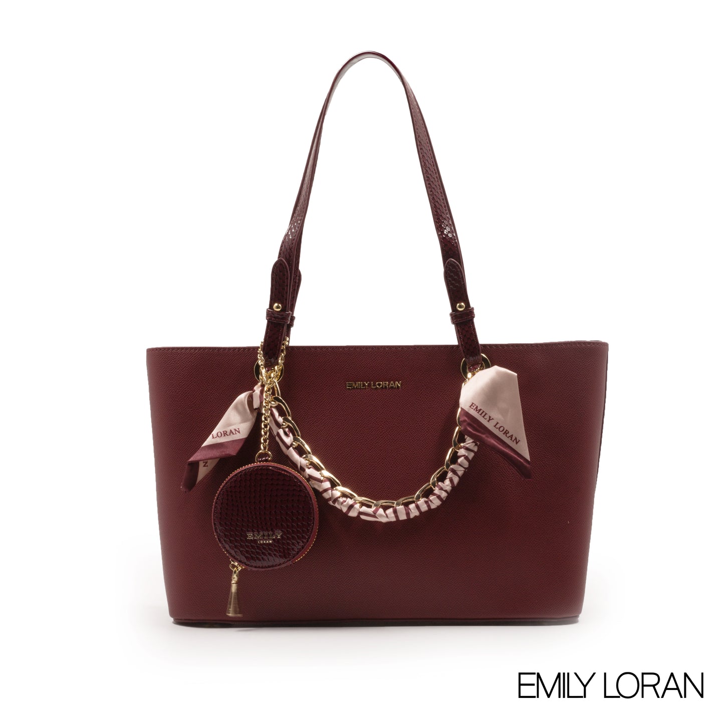 SMOOTH FAUX LEATHER HANDBAG WITH SATIN SCARF-LARGE