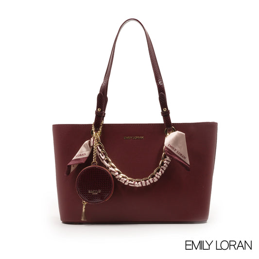 SMOOTH FAUX LEATHER HANDBAG WITH SATIN SCARF-LARGE