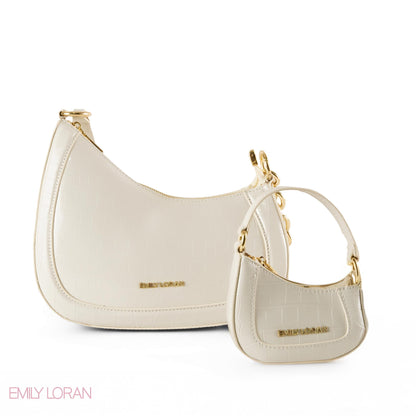 MODERN GLOSSY LEATHER SHOULDER BAG WITH MINI WALLET - SMALL